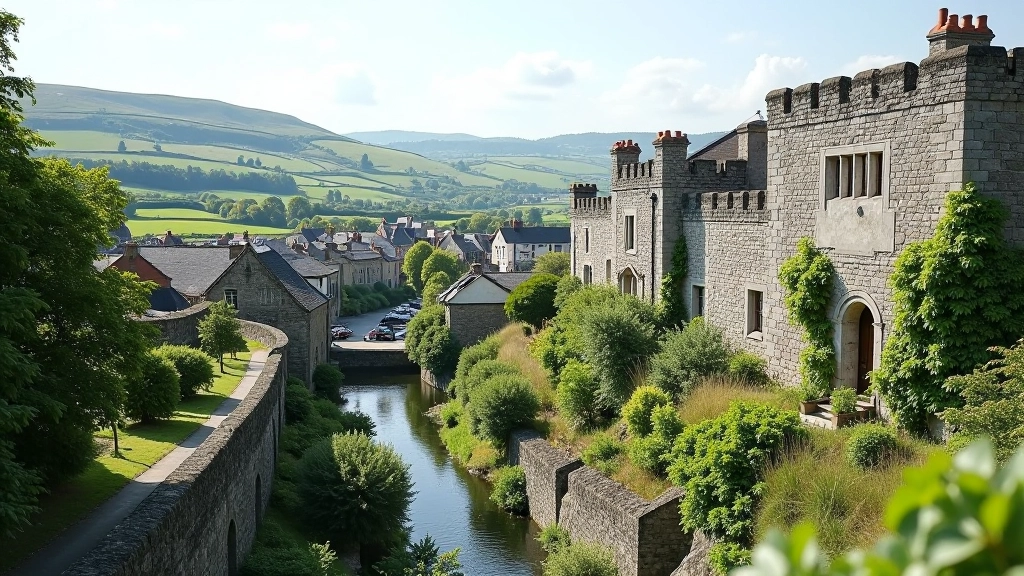 Historic medieval stone walls overlooking Wexford countryside